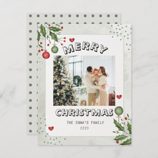 メリーミニマルクリスマス家族写真 シーズンカード (正面/裏面)
