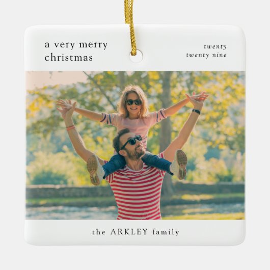 メリーミニマルスシンプルクリスマスの家族の写真 セラミックオーナメント