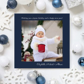 メリーミニマルモダンクリスマスのフォトブルー シーズンカード