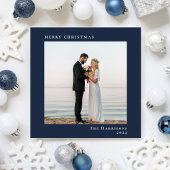 メリーミニマルモダンクリスマスのフォトブルー シーズンカード