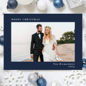 メリーミニマルモダンクリスマスのフォトブルー シーズンカード