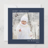 メリーミニマルモダンクリスマスのフォトブルー シーズンカード (正面)