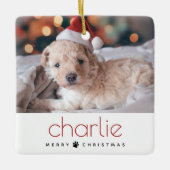 メリーミニマルモダンクリスマスのペット犬の写真 セラミックオーナメント (正面)