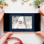 メリーミニマルモダンクリスマスの青い写真 シーズンカード