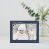 メリーミニマルモダンクリスマスの青い写真 シーズンポストカード (スタンド正面)