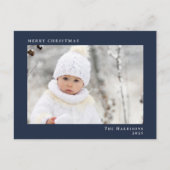メリーミニマルモダンクリスマスの青い写真 シーズンポストカード (正面)