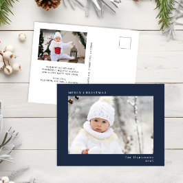 メリーミニマルモダンクリスマスの青い写真 シーズンポストカード