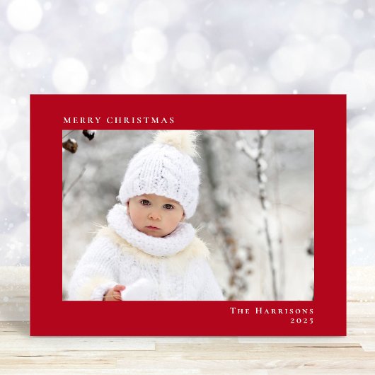 メリーミニマルモダンクリスマス写真赤 シーズンカード