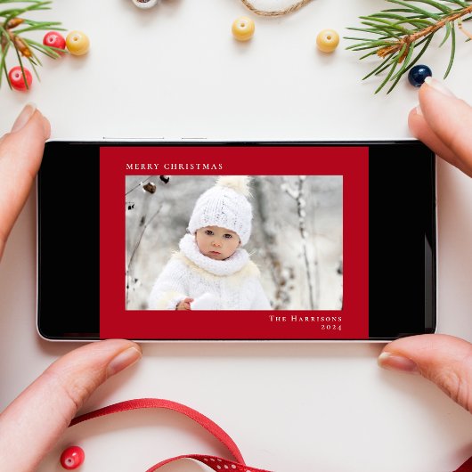 メリーミニマルモダンクリスマス写真赤 シーズンカード