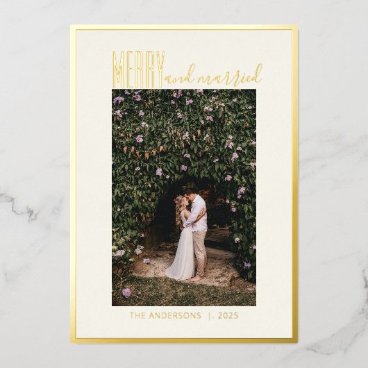 メリーミニマル結婚したエレガントChristmas写真金ゴールド 箔シーズンカード (正面)