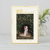 メリーミニマル結婚したエレガントChristmas写真金ゴールド 箔シーズンカード (立ち正面)