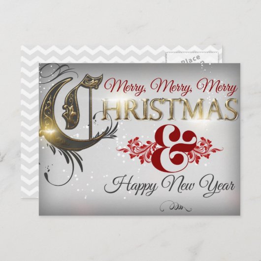 メリーメリークリスマスと新年おめでとう シーズンポストカード (正面/裏面)