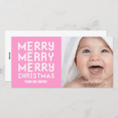 メリーメリークリスマス休暇フォトカードピンク シーズンカード (正面/裏面)