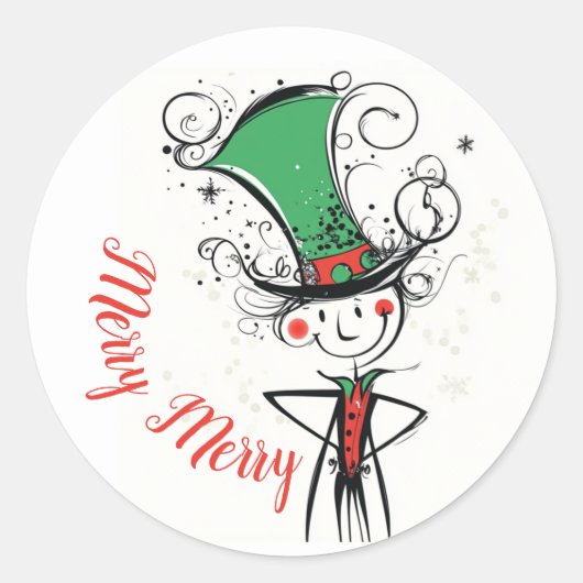 メリーメリークリスマス小妖精や小人 ラウンドシール (正面)