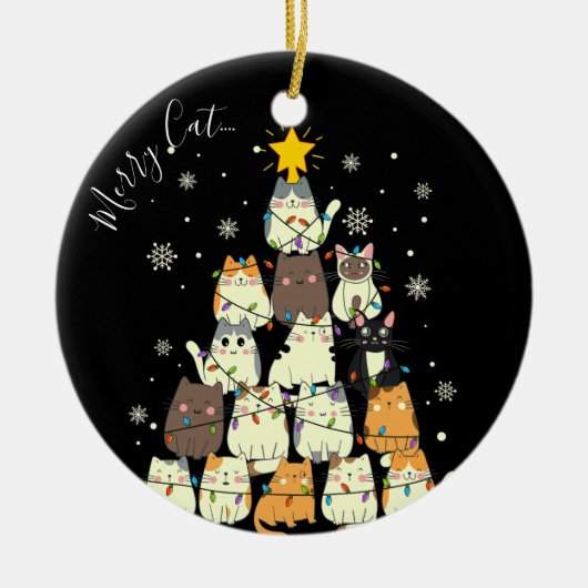 メリーメリークリスマス猫の木 セラミックオーナメント (正面)