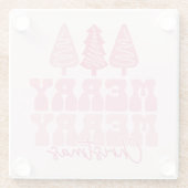 メリーメリークリスマス – ピンクホリデーデザイン ガラスコースター (裏面)