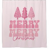 メリーメリークリスマス – ピンクホリデーデザイン シャワーカーテン (正面)