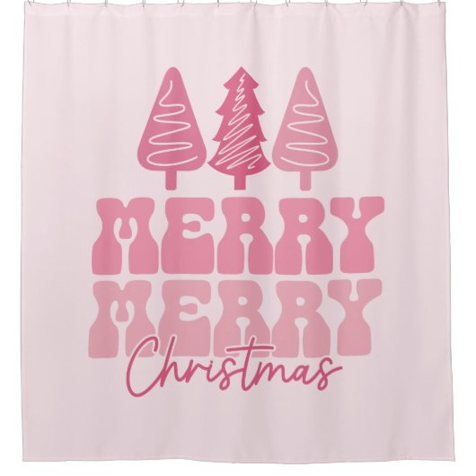 メリーメリークリスマス – ピンクホリデーデザイン シャワーカーテン (正面)