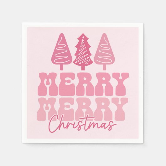 メリーメリークリスマス – ピンクホリデーデザイン スタンダードカクテルナプキン (正面)