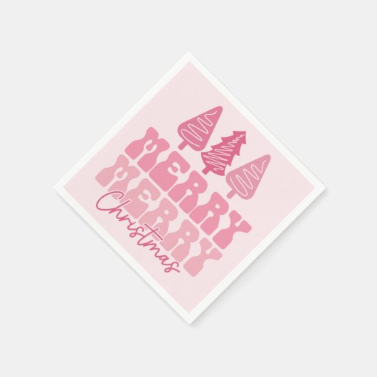 メリーメリークリスマス – ピンクホリデーデザイン スタンダードカクテルナプキン (角)