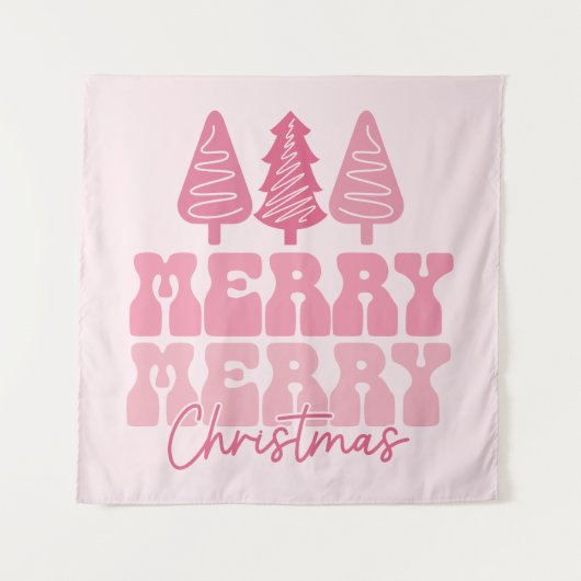 メリーメリークリスマス – ピンクホリデーデザイン タペストリー (正面)