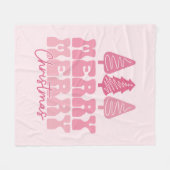 メリーメリークリスマス – ピンクホリデーデザイン フリースブランケット (正面(横))