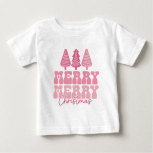 メリーメリークリスマス – ピンクホリデーデザイン ベビーTシャツ