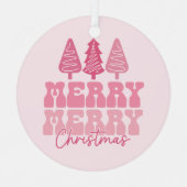 メリーメリークリスマス – ピンクホリデーデザイン メタルオーナメント (正面)