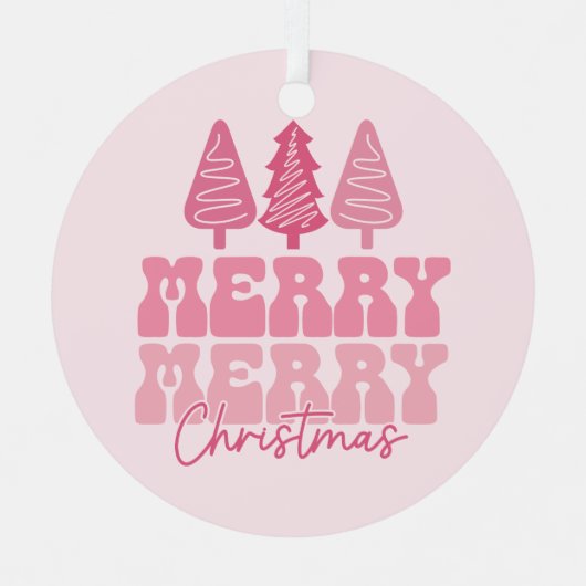 メリーメリークリスマス – ピンクホリデーデザイン メタルオーナメント (正面)