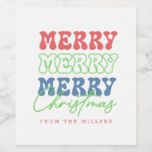メリーメリーメリークリスマス・レトロタイポグラフィ ワインラベル (シングルラベル)