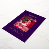 メリーモダンエレガントクリスマス写真バラ金ゴールド 箔シーズンカード (回転した状態)