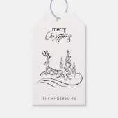 メリーモダンエレガントスのクリスマスの木とトナカイ ギフトタグ (正面)