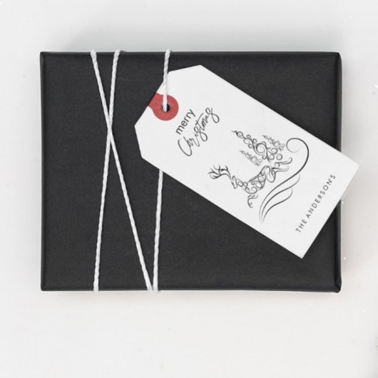 メリーモダンエレガントスのクリスマスの木とトナカイ ギフトタグ