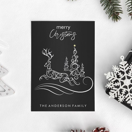 メリーモダンエレガントスのクリスマスの木とトナカイ シーズンカード
