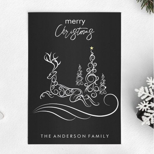 メリーモダンエレガントスのクリスマスの木とトナカイ シーズンカード