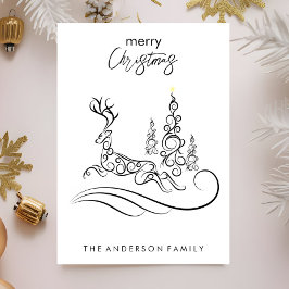 メリーモダンエレガントスのクリスマスの木とトナカイ シーズンカード