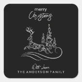メリーモダンエレガントスのクリスマスの木とトナカイ スクエアシール (正面)