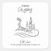 メリーモダンエレガントスのクリスマスの木とトナカイ スクエアシール (正面)