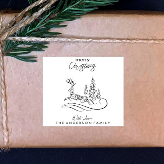 メリーモダンエレガントスのクリスマスの木とトナカイ スクエアシール