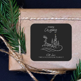 メリーモダンエレガントスのクリスマスの木とトナカイ スクエアシール