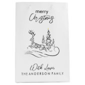 メリーモダンエレガントスのクリスマスの木とトナカイ ミディアムペーパーバッグ (正面)