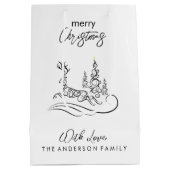 メリーモダンエレガントスのクリスマスの木とトナカイ ミディアムペーパーバッグ (裏面)