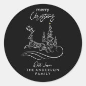 メリーモダンエレガントスのクリスマスの木とトナカイ ラウンドシール (正面)