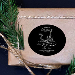 メリーモダンエレガントスのクリスマスの木とトナカイ ラウンドシール