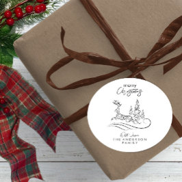 メリーモダンエレガントスのクリスマスの木とトナカイ ラウンドシール