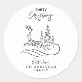 メリーモダンエレガントスのクリスマスの木とトナカイ ラウンドシール (正面)