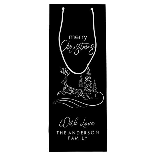 メリーモダンエレガントスのクリスマスの木とトナカイ ワインギフトバッグ (裏面)