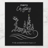 メリーモダンエレガントスのクリスマスの木とトナカイ ワインラベル (シングルラベル)