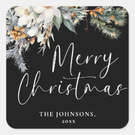 メリーモダンエレガントスクリスマスカスタム植物学 スクエアシール