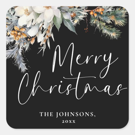 メリーモダンエレガントスクリスマスカスタム植物学 スクエアシール (正面)
